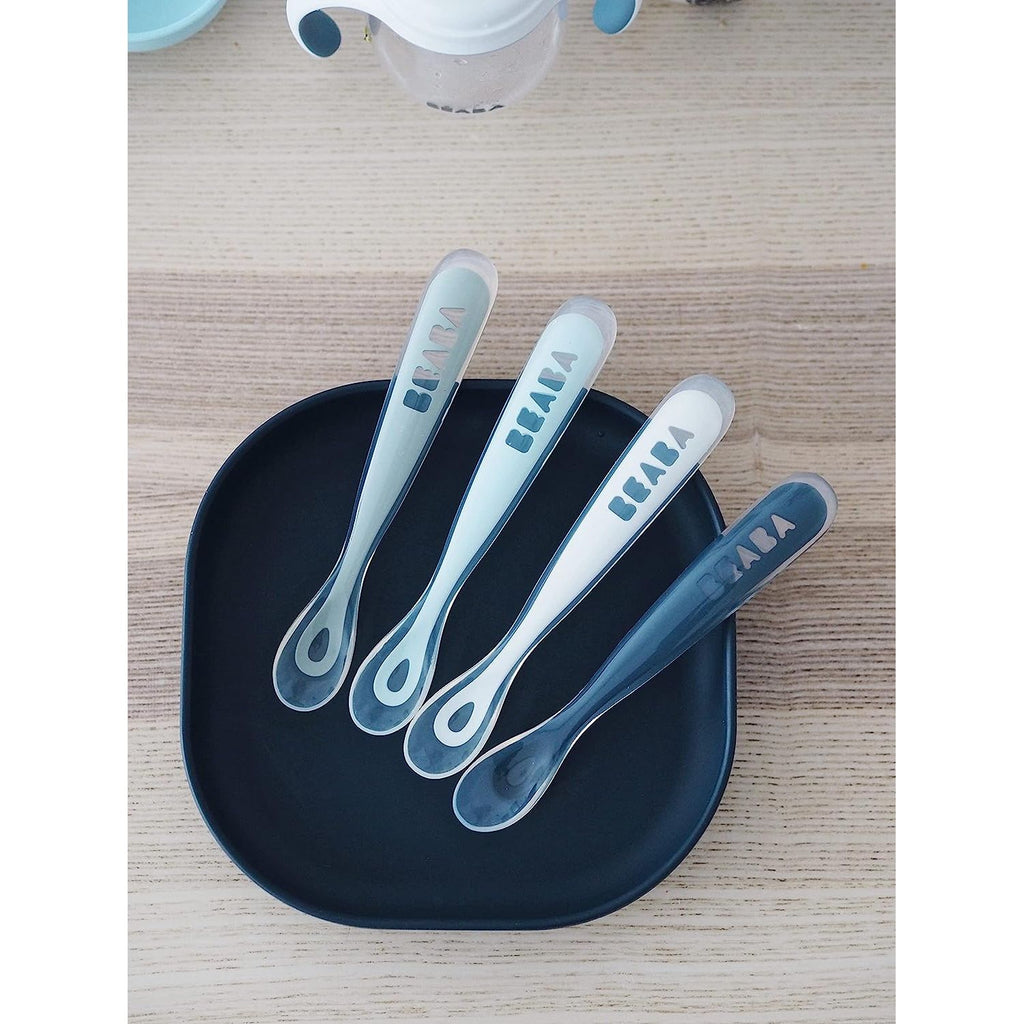 Béaba Ergonomic Silicone Spoons Storm Pack of 4 Age- 4 Months & Above