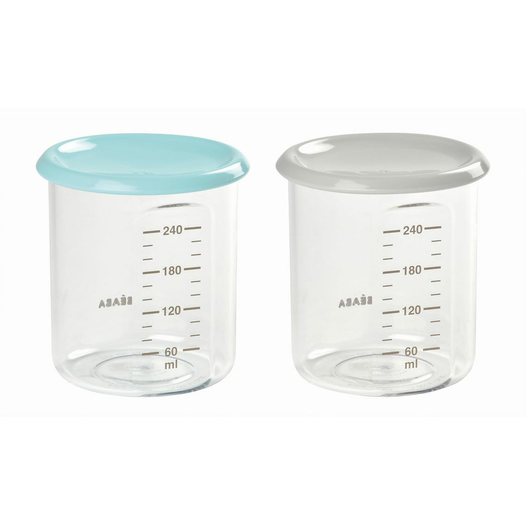 Beaba Portion Maxi Set Of 2 (240Ml) In Light Blue And Grey Age- 4 Months & Above