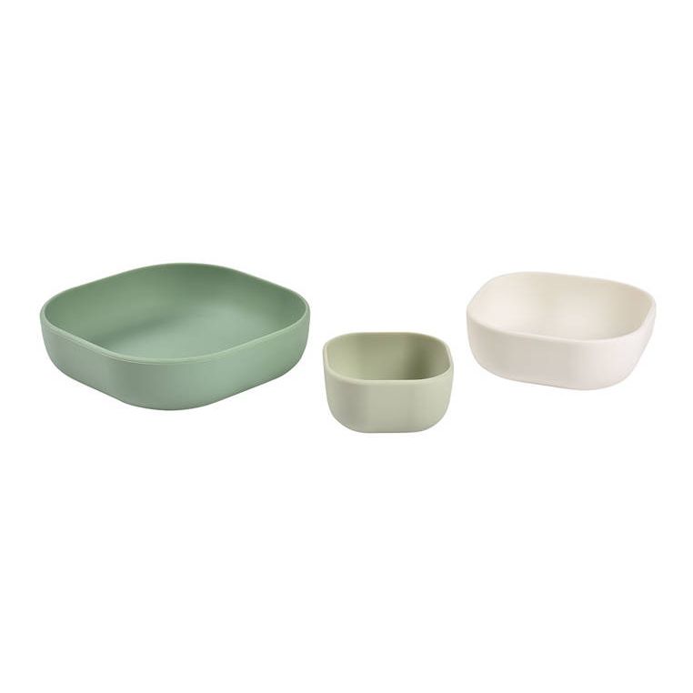 Béaba Set of 3 Silicone Bowls Sage Green/Cotton/Misty Green Age- 4 Months & Above