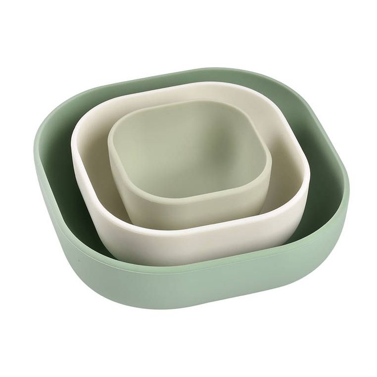 Béaba Set of 3 Silicone Bowls Sage Green/Cotton/Misty Green Age- 4 Months & Above