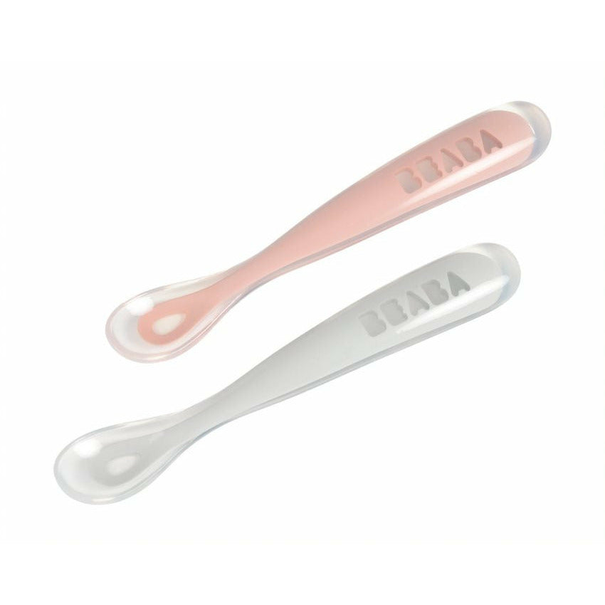 Beaba Silicone Spoon 1St Age Set Of 2 + Box Old Pink Age- 4 Months & Above
