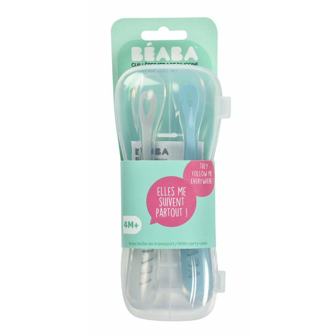 Beaba Silicone Spoon 1St Age Set Of 2 + Box Windy Blue Age- 4 Months & Above