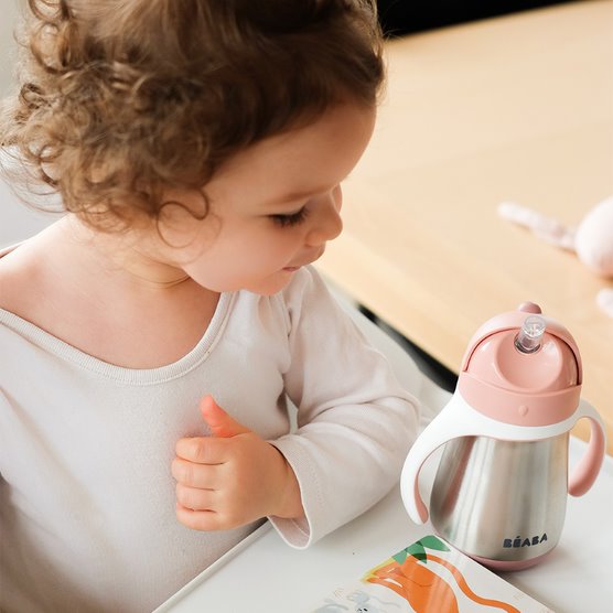 Beaba Stainless Steel Straw Cup Old Pink Age- 8 Months & Above