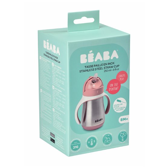 Beaba Stainless Steel Straw Cup Old Pink Age- 8 Months & Above