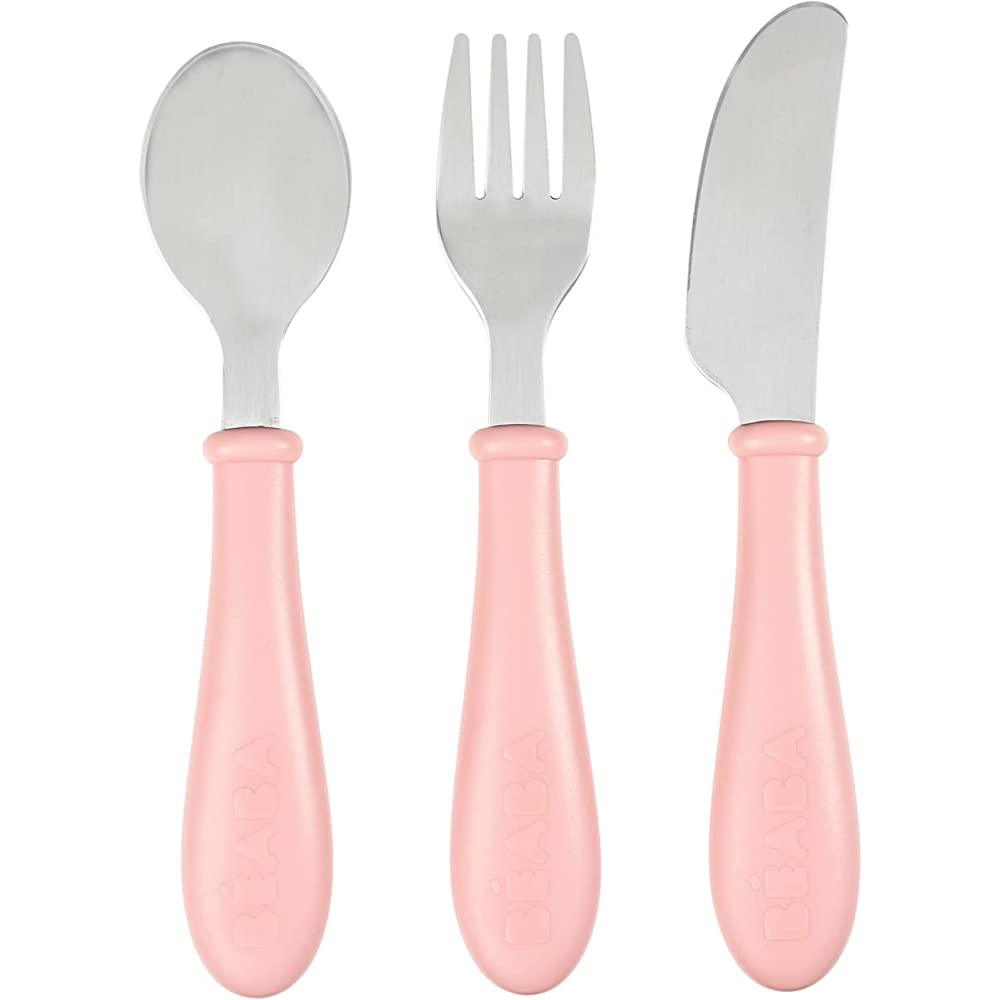 Béaba Stainless Steel Training Cutlery Pale Pink Age- 12 Months & Above