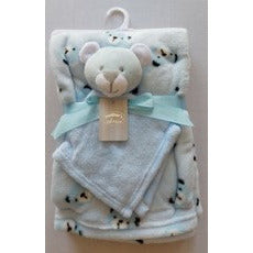 Bear Club Baby  Blanket with Snuggle Teddy Bear Light Blue/Grey Age- Newborn & Above