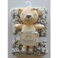 Bear Club Baby Polyester Blanket 75X100 Cm with Teddy Bear  Cuddle Buddy Light Brown/Grey Age- Newborn & Above