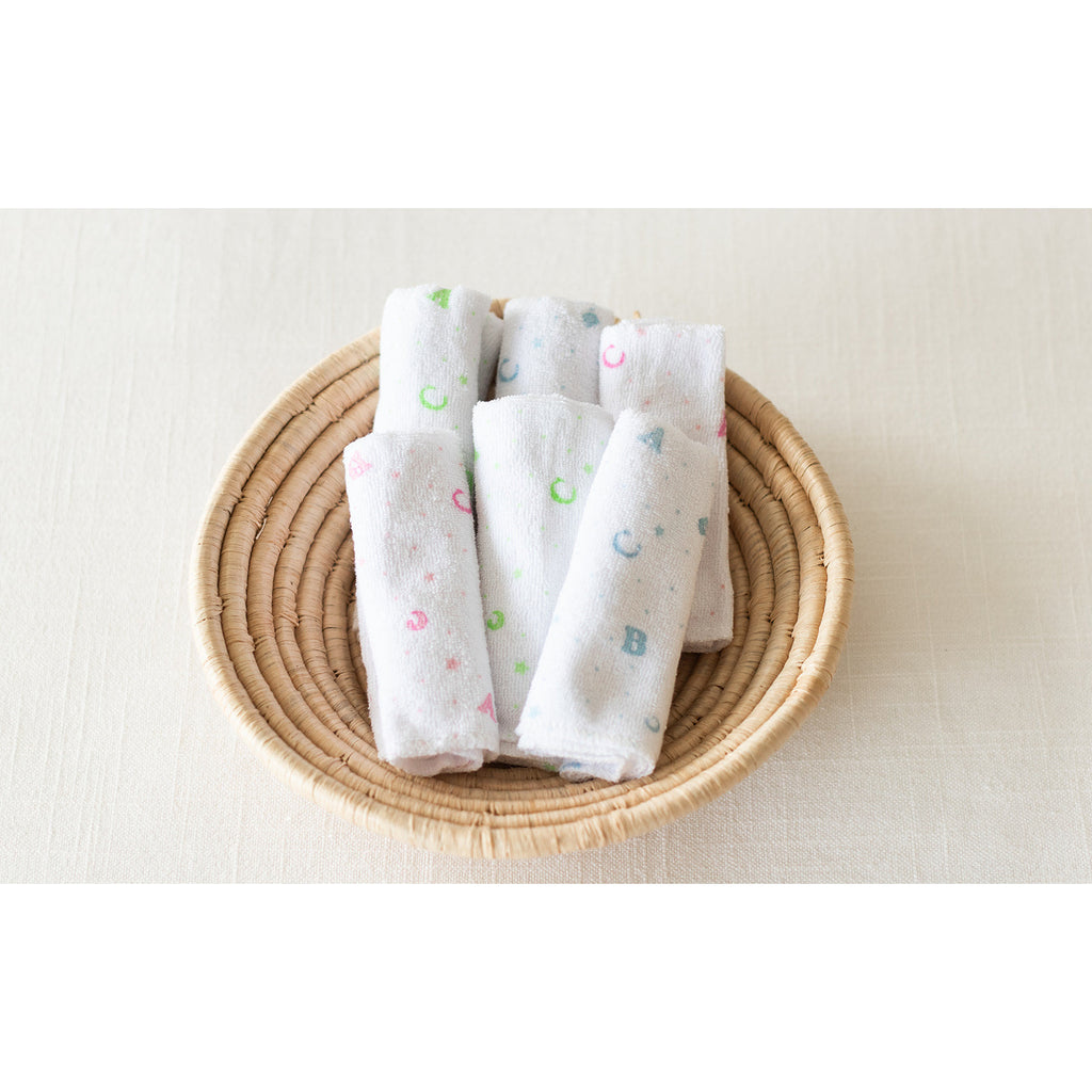Bear Club Infant Alphabet Printed Face Towel Set of 6 White
 Age-Newborn & Above