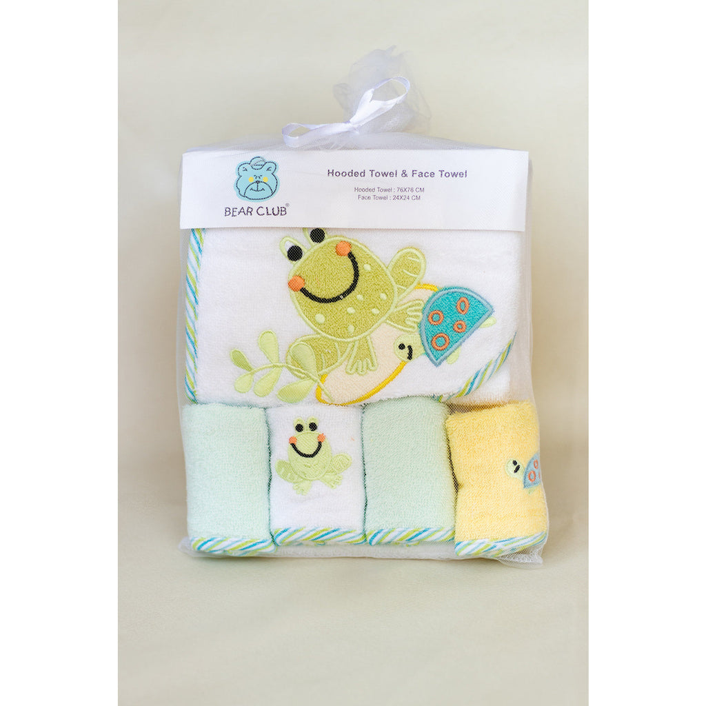 Bear Club Infant Hooded Towel  & Face Towel Set of 5 Assorted Age-Newborn & Above