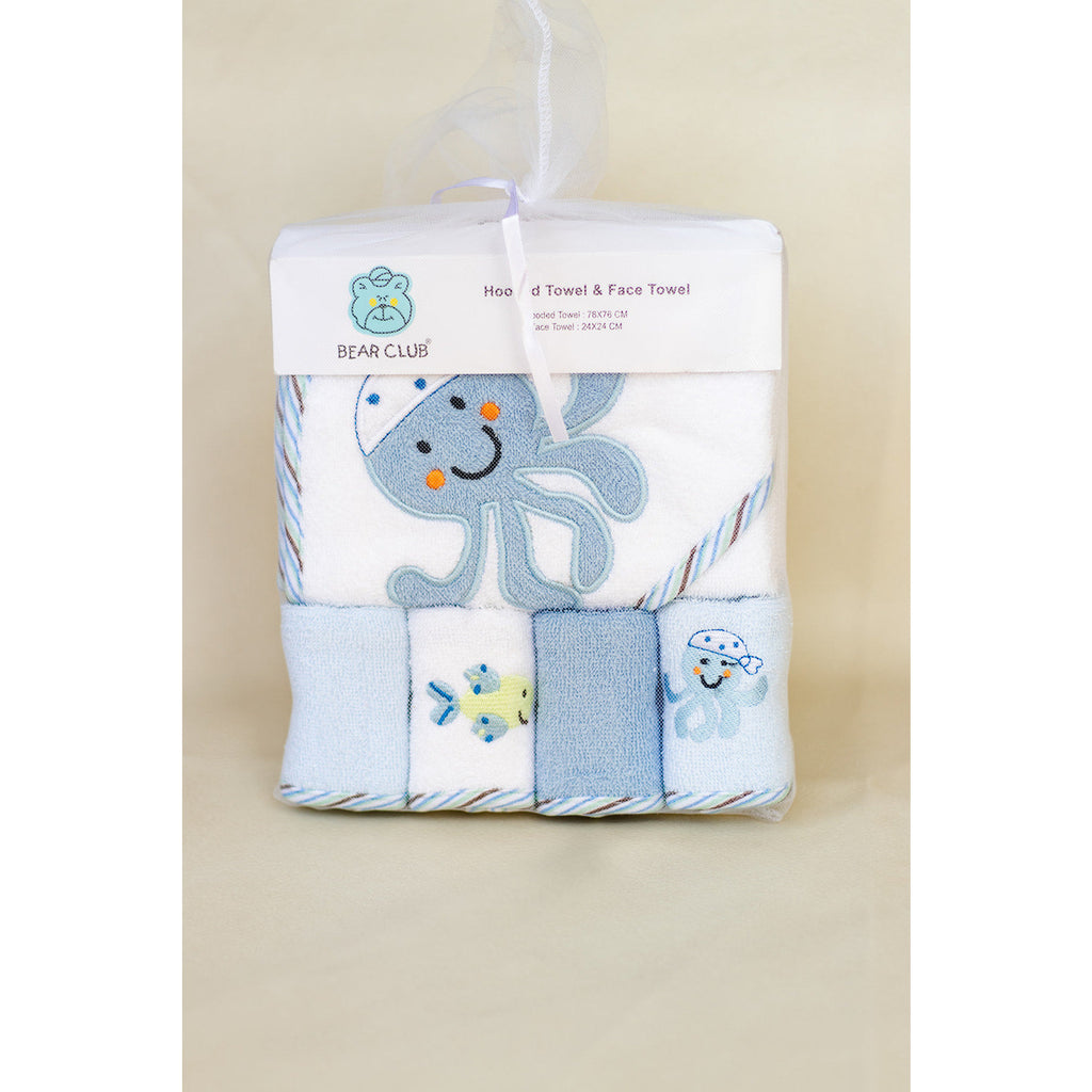 Bear Club Infant Hooded Towel  & Face Towel Set of 5 Assorted Age-Newborn & Above