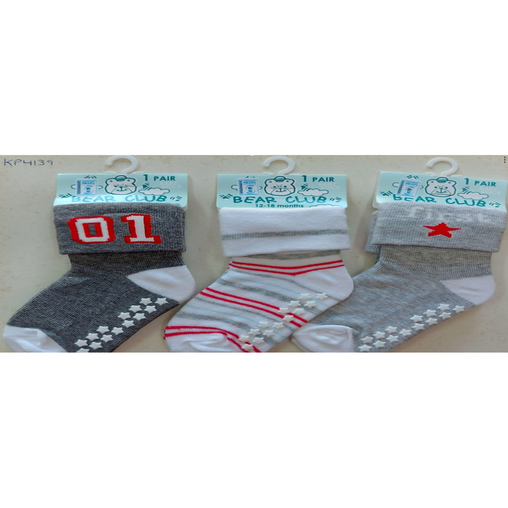 Bear Club Infants Knitted Socks - Single With Grip KP4139 Age-12 Months to 18 Months
