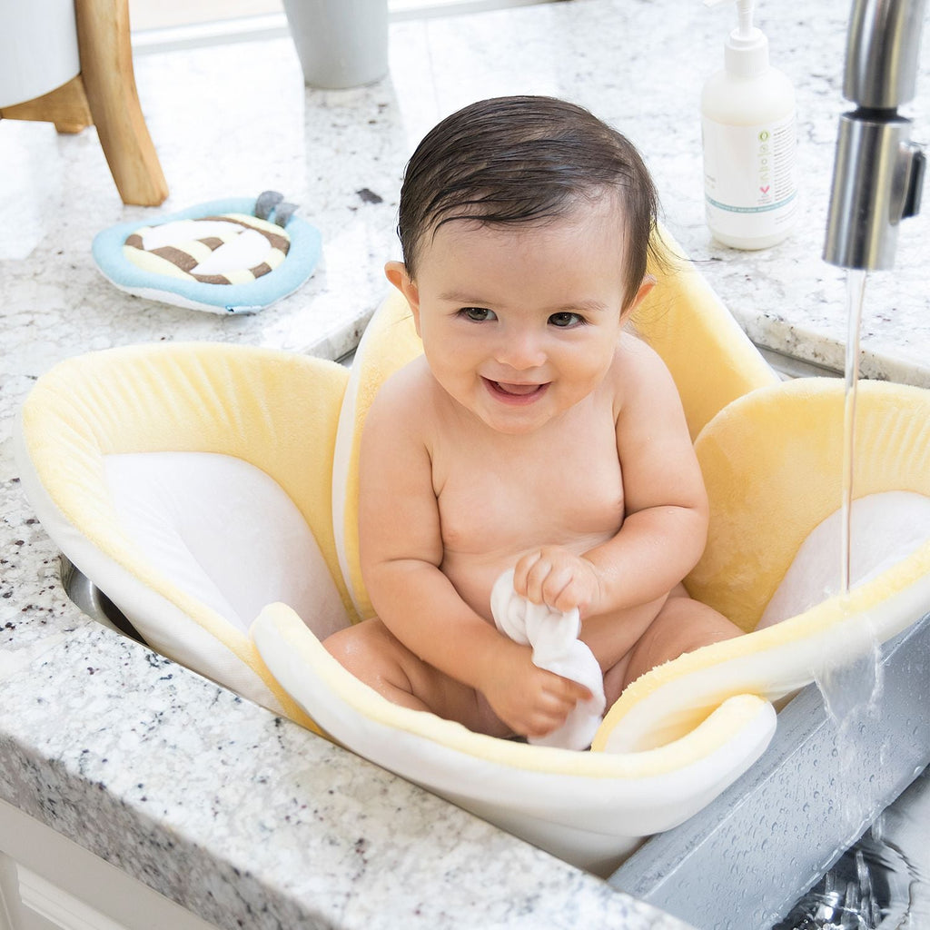 Blooming Bath Lotus Sink Bath Cushion Light Yellow/White/Gray Age- Newborn to 6 Months