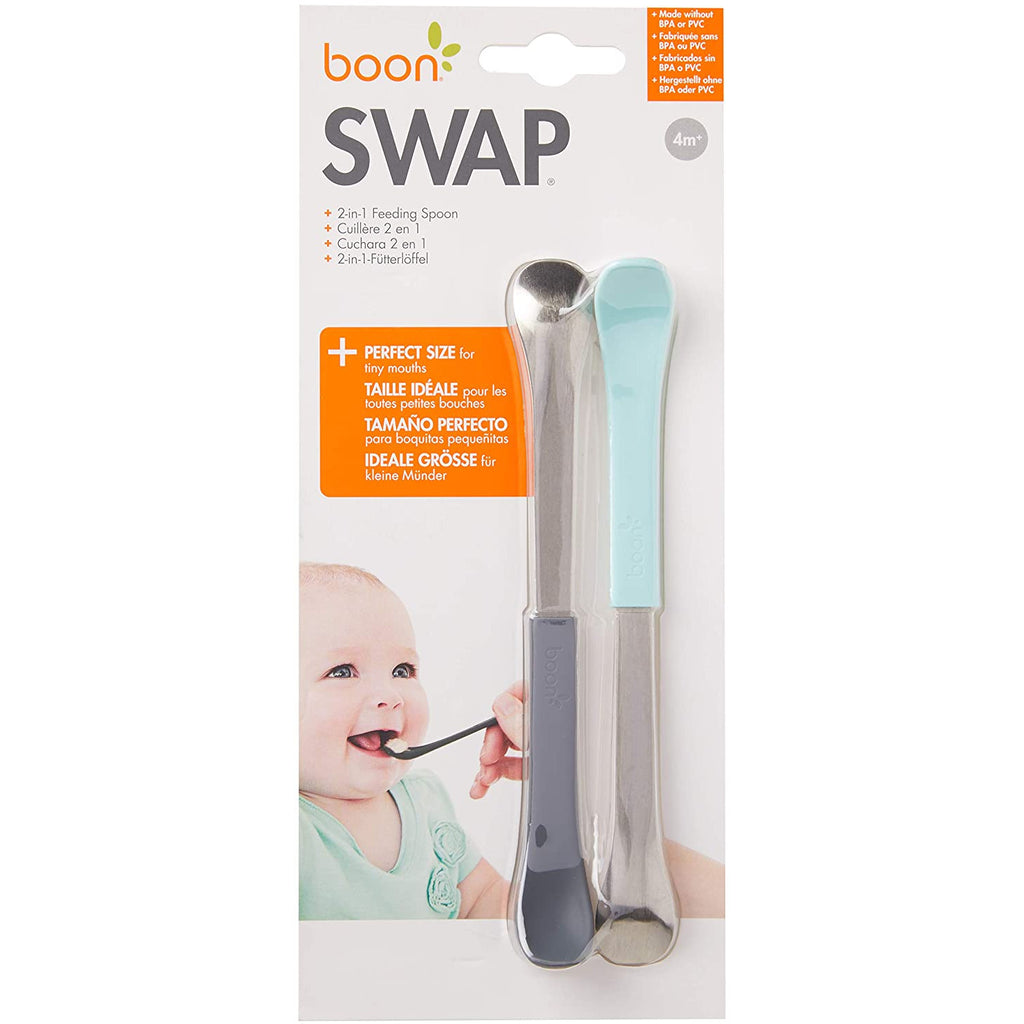 Boon SWAP 2-in-1 Feeding Spoons 2-Piece Set Mint/Grey Age- 2 Years & Above 