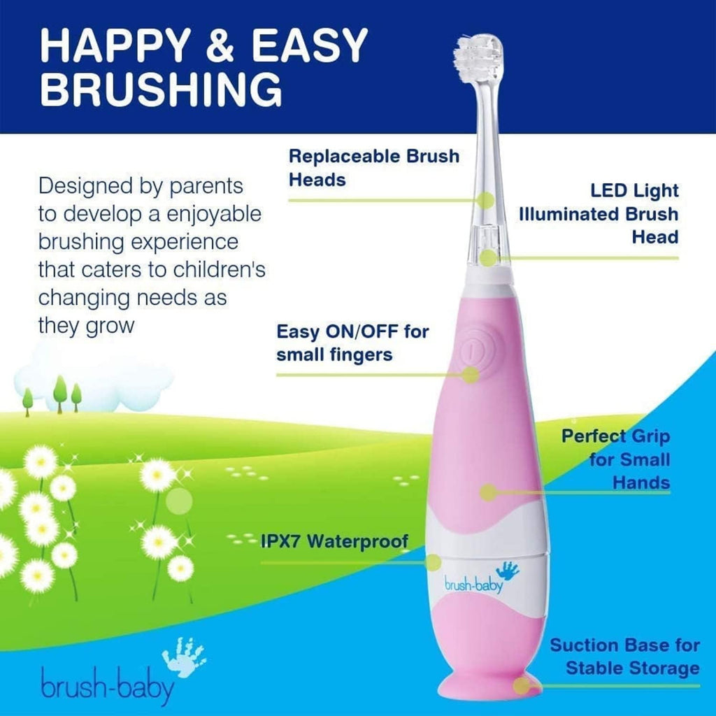 Brush Baby Baby Sonic Electric Toothbrush Pink Age-  Age- Newborn to 3 Years