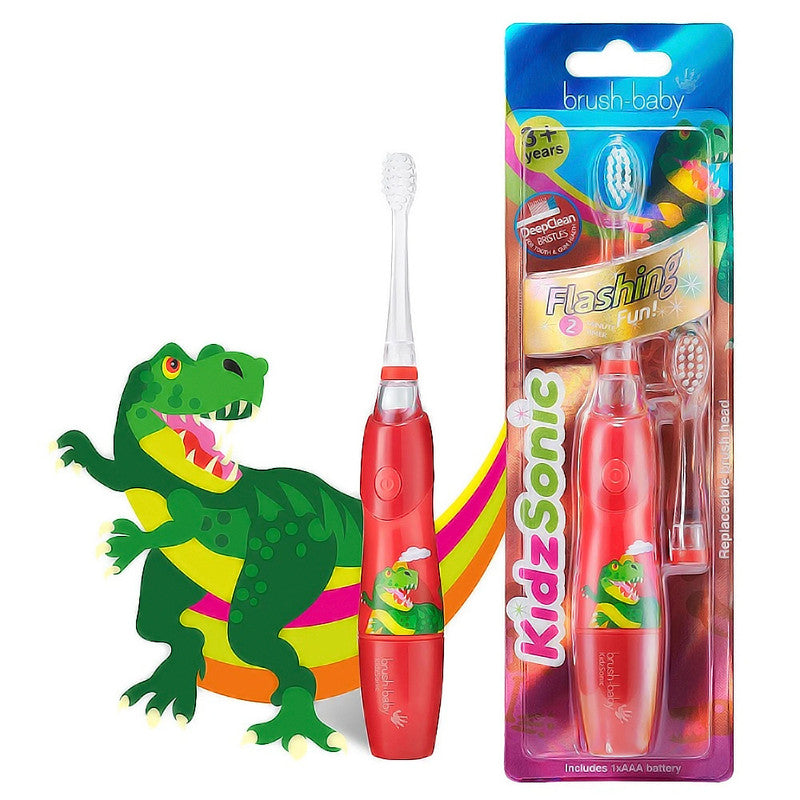 Brush Baby New Kidzsonic Dinosaur Electric Toothbrush Red Age-3 Years & Above