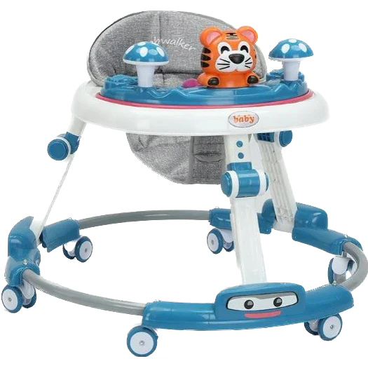 Burbay 2-in-1 Baby Walker with Toys Blue/White/Grey Age- 6 Months & Above