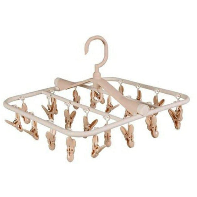 Burbay Folding Baby Clothes Drying Rack With 24 Clips Beige Age- Newborn & Above