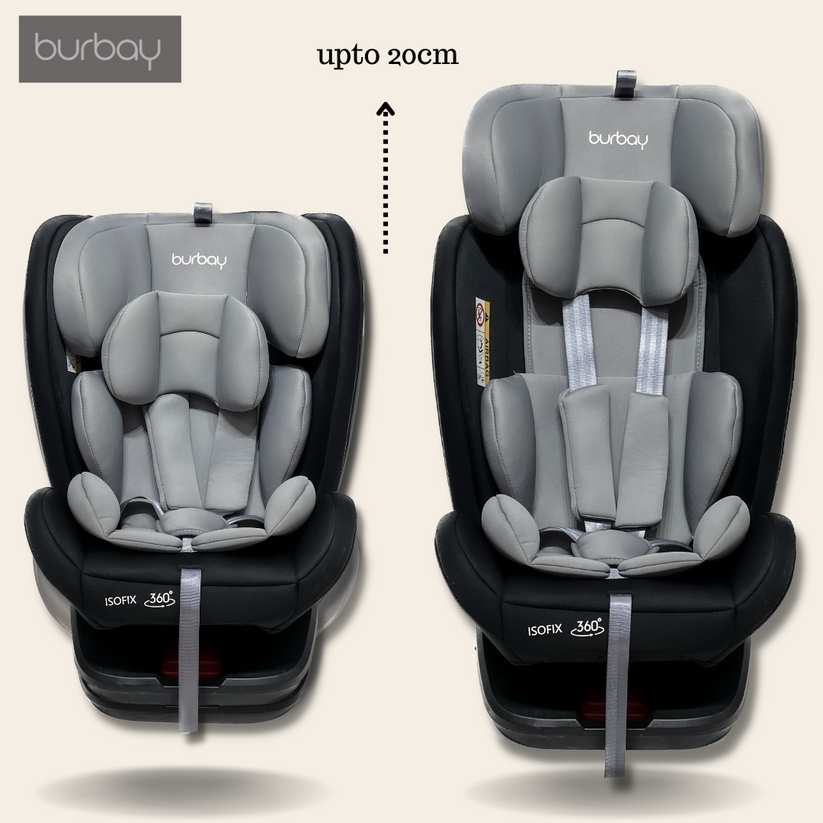 Burbay Grand ISOFIX 360 Rotatable Baby Car Seat Light Grey/Black Age- Newborn to 12 Years