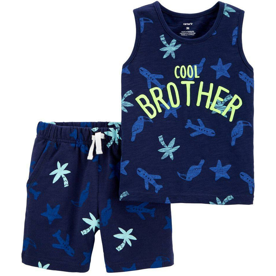 Carter's 2-Piece Cool Brother Slub Jersey Tank & Short Set Boy Blue 1I489810