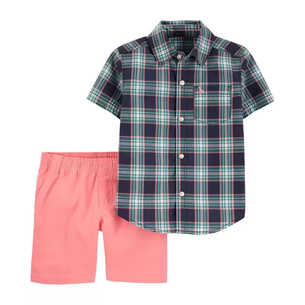 Carter's 2-Piece Plaid Button-Front & Canvas Short Set Boy Multicolor 1I488110