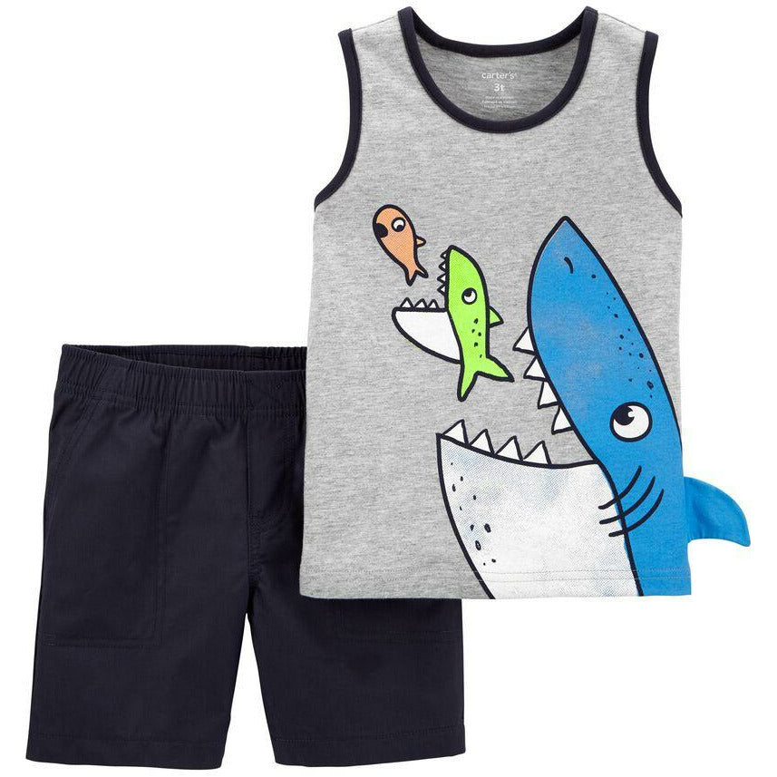 Carter's 2-Piece Shark Jersey Tank & Canvas Short Set Boy Grey 1I488210