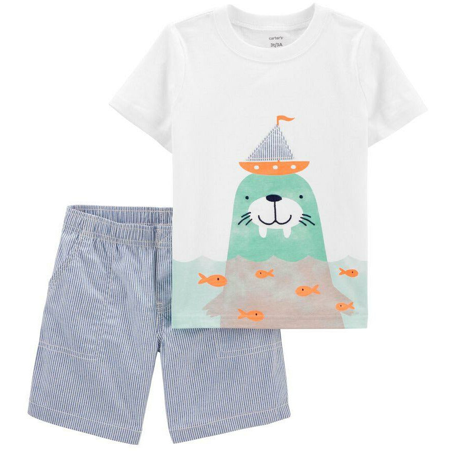 Carter's 2-Piece Walrus Jersey Tee & Striped Short Set Boy Multicolor 1I488310