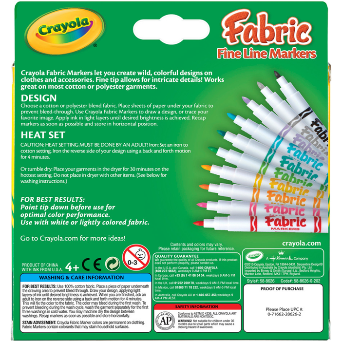 Crayola Markers Fine Line Fabric 10CT