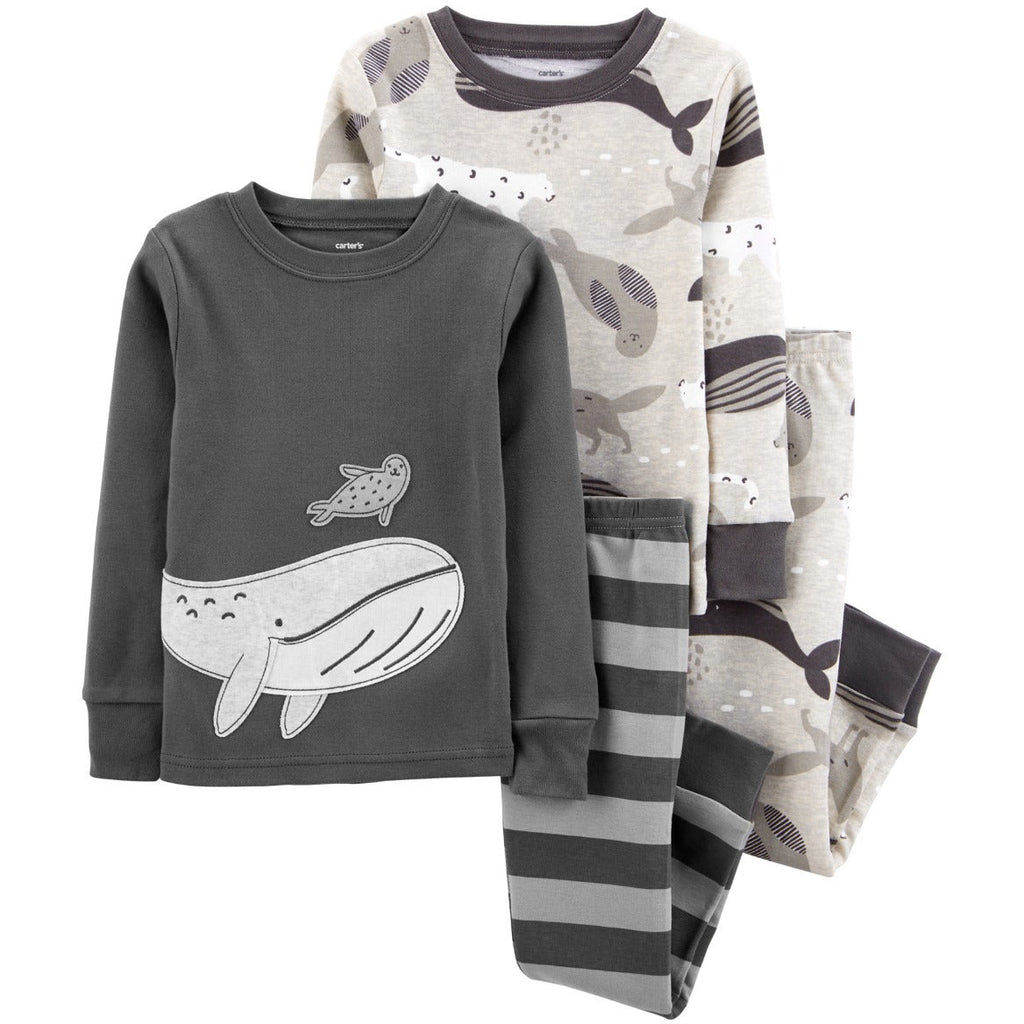 Carter's 4-Piece Whale 100% Snug Fit Cotton PJs Grey Age-0-24 Months-1M677510