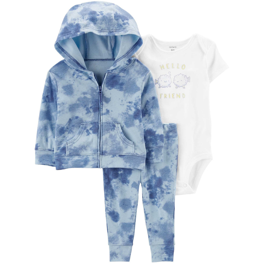 Carter's Boys Infants 3-Piece Tie-Dye Outfit Set Blue/White 1N036010