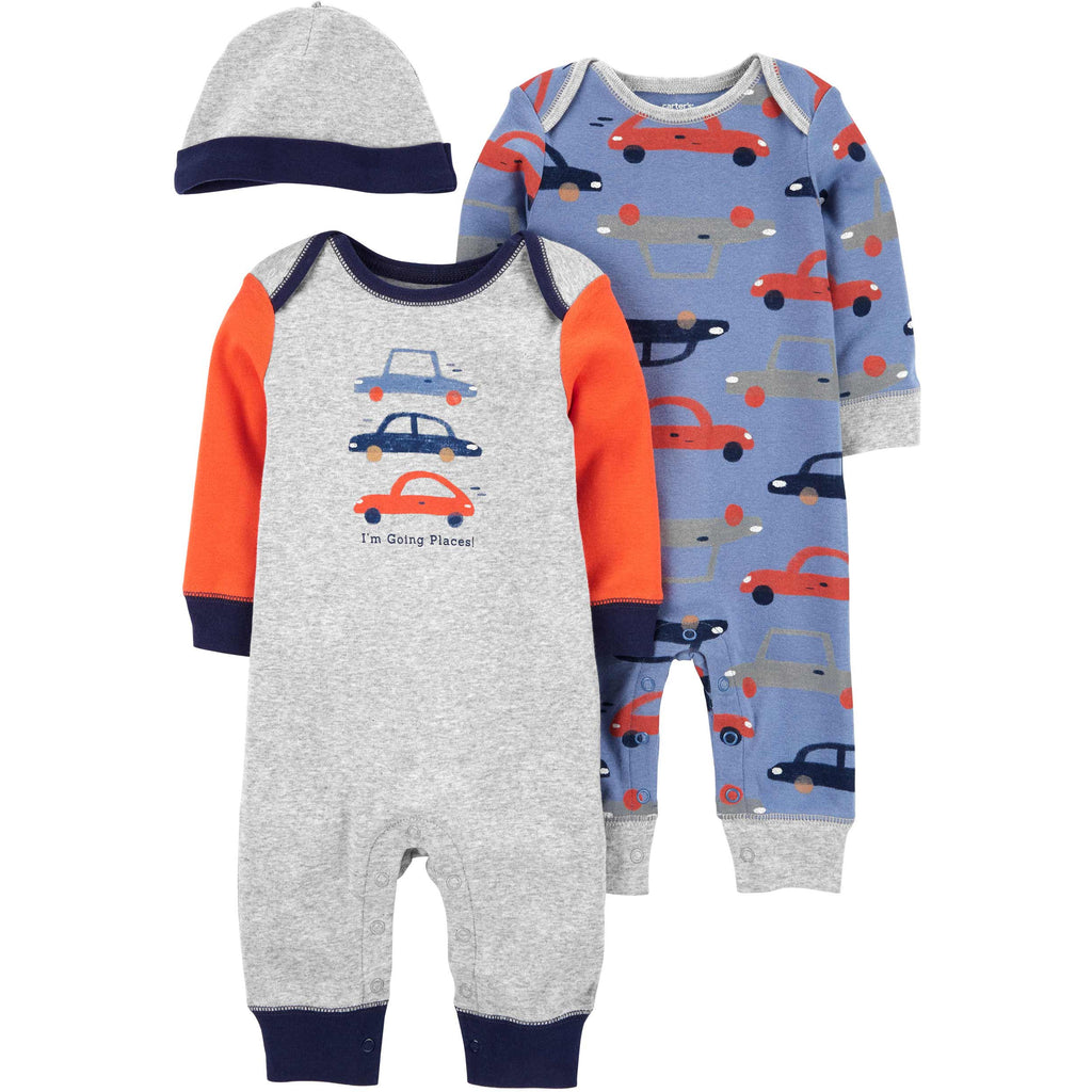 Carter's Infant Boys 3-Piece Baby Bodysuit & Cap Set Grey/Blue/Orange 1L761410