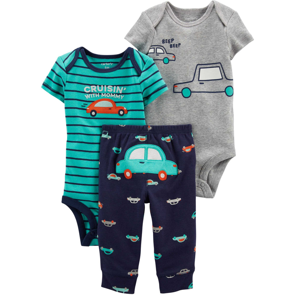 Carter's Infant Boys 3-Piece Car Baby Bodysuit & PJ's Set Blue/Grey 1L762110