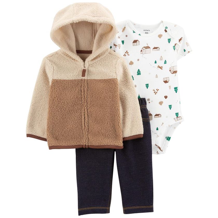 Carter's Infant Boys 3-Piece Zip-Up Jacket Set Beige/White/Blue 1M724910