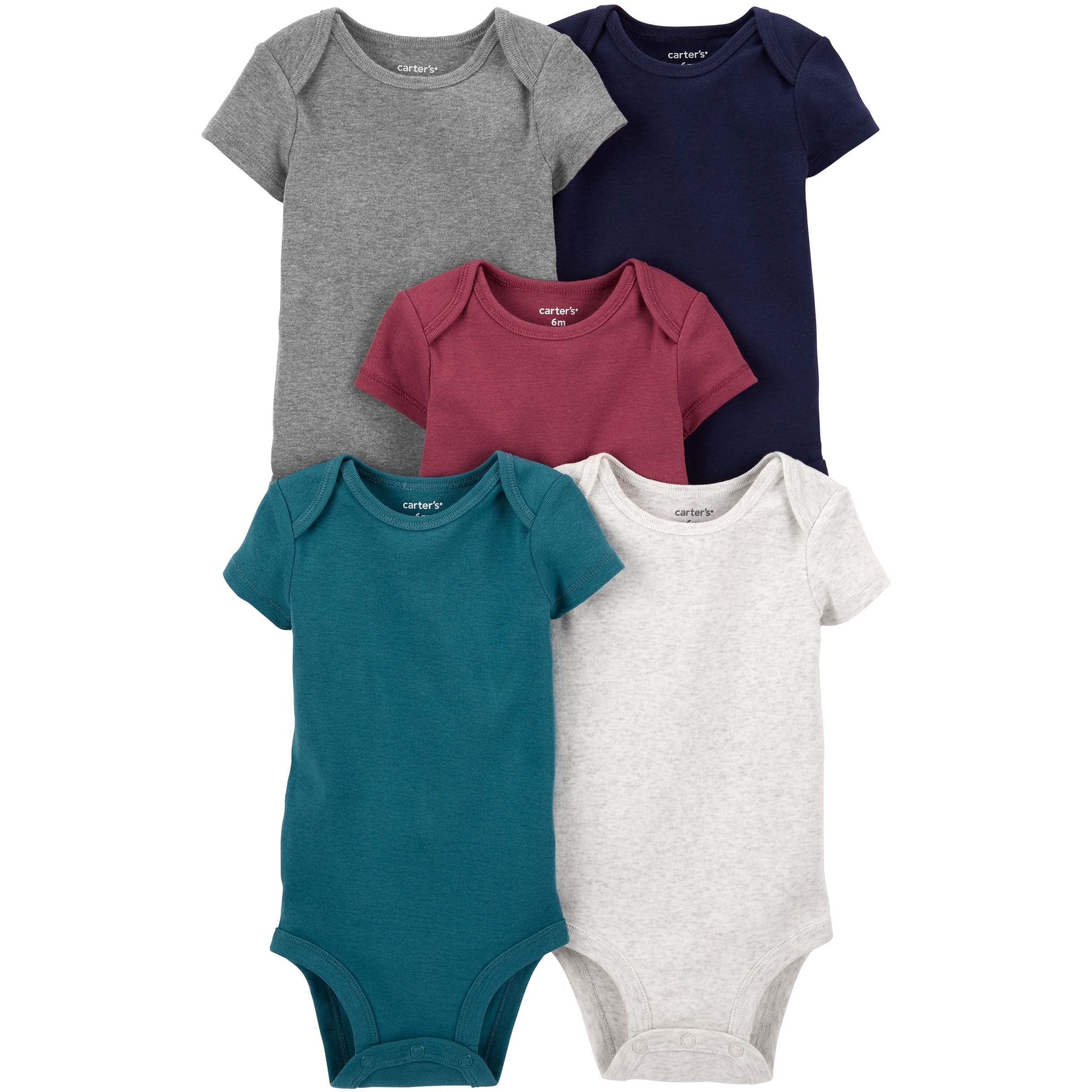Carter's Infant Boys Solid 5-Pack Short-Sleeve Bodysuit  Blue/Grey/White/Maroon/Black 1L765410