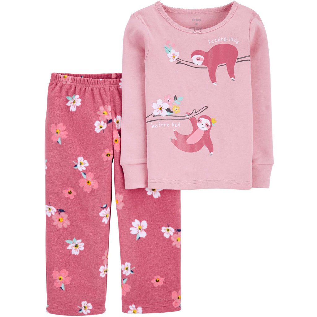 Carter's Infant Girls 2-Piece Fleece & 100% Snug Fit Cotton Full SleeveT-shirt & PJ's Set Pink 1J230010