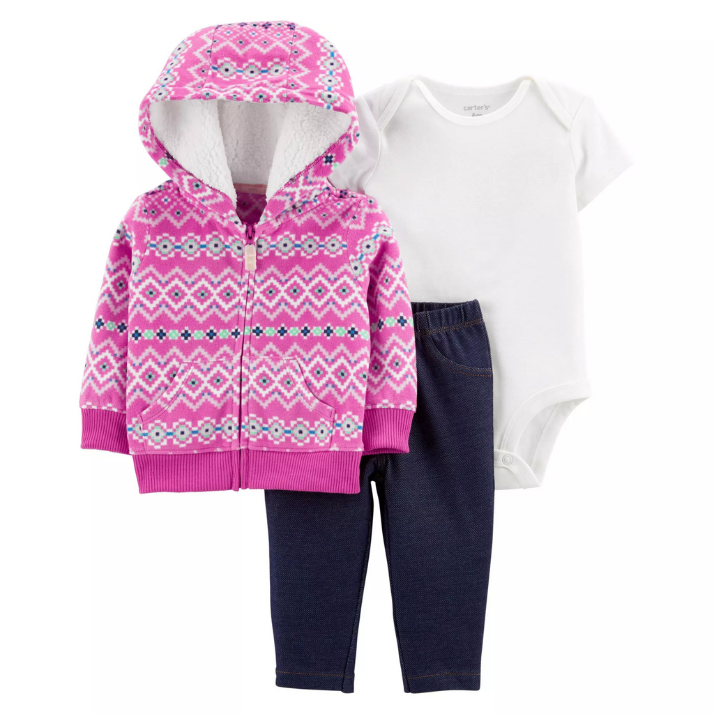 Carter's Infant Girls 3-Piece Fleece Jacket Set Pink/White/Blue 1M730210