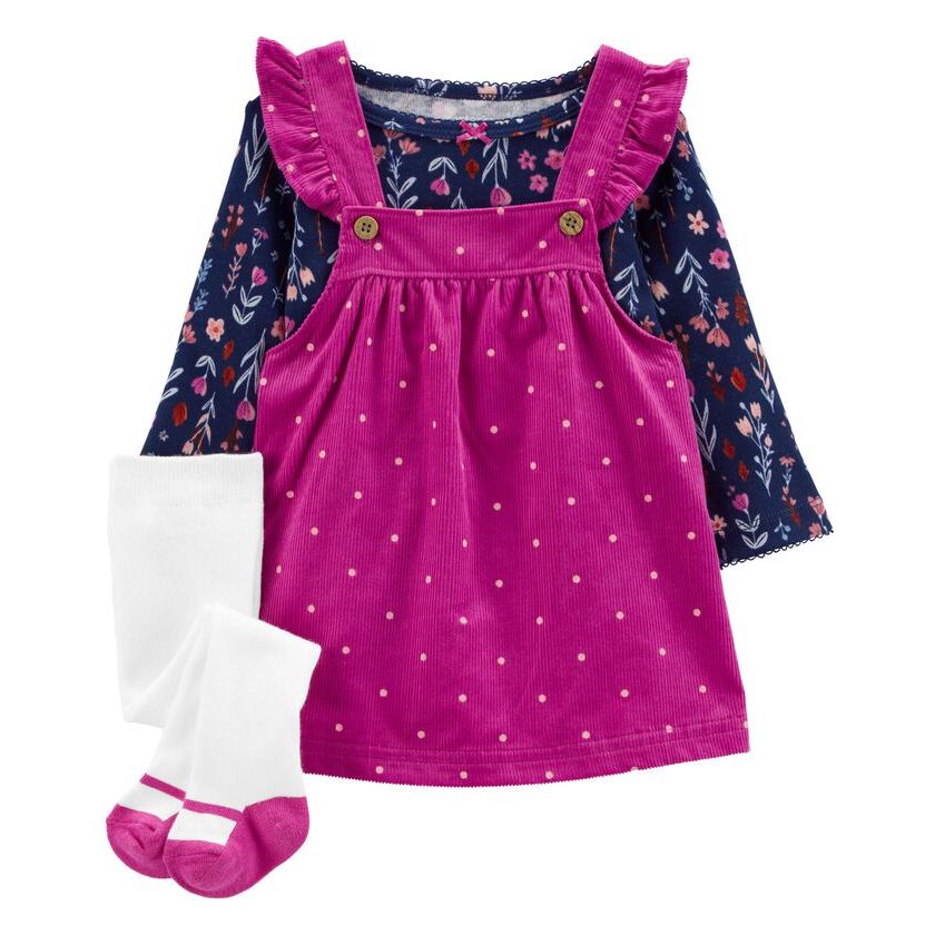 Carter s Infant Girls 3 Piece Tee Jumper Set Blue Purple