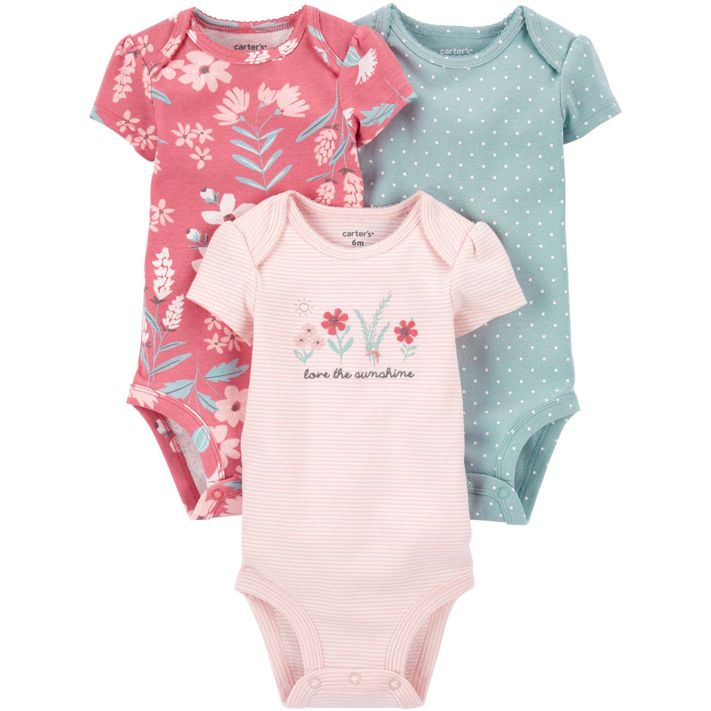 Carter's Infant Girls Floral Printed 3-Pack Bodysuits Pink/Blue 1L779810