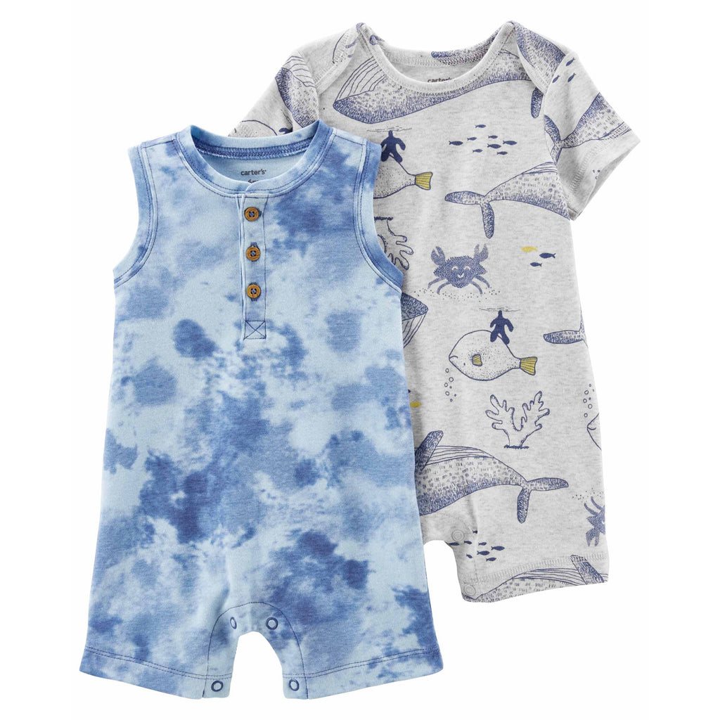 Carter's Infants Boys 2-Pack Cotton Rompers Blue/Heather 1N036210