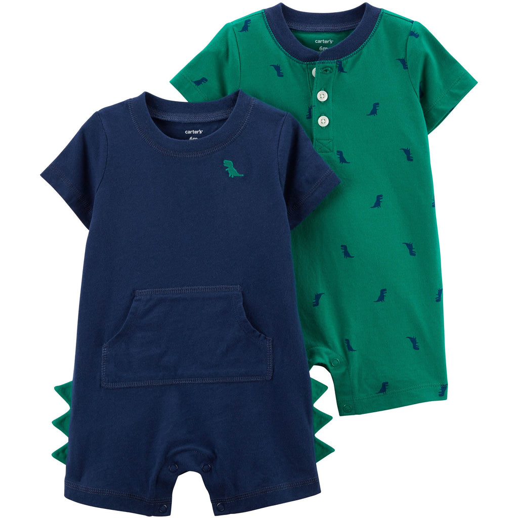 Carter's Infants Boys 2-Pack Cotton Rompers Green/Blue 1N083810
