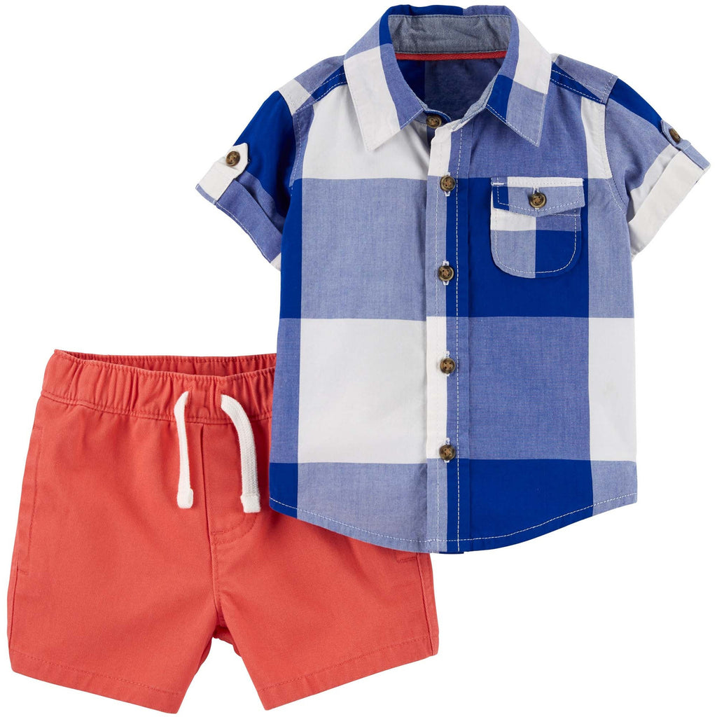Carter's Infants Boys 2-Piece Gingham Top & Short Set Orange/Blue 1N058510