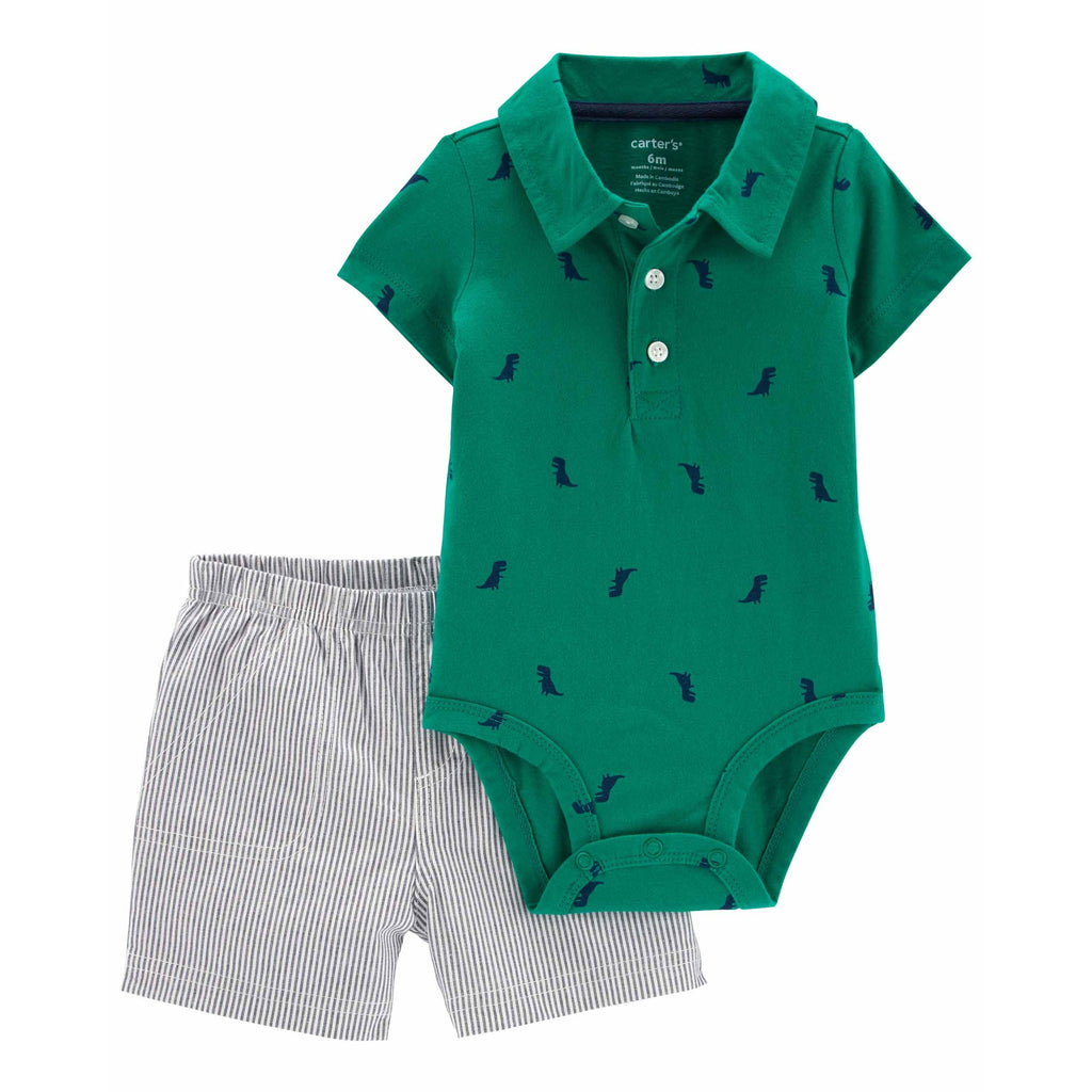 Carter's Infants Boys 2-Piece Polo Bodysuit & Short Set Green 1N082110