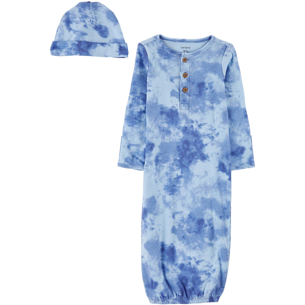 Carter's Infants Boys 2-Piece Tie-Dye Sleeper Gown & Hat Set Blue 1N036510