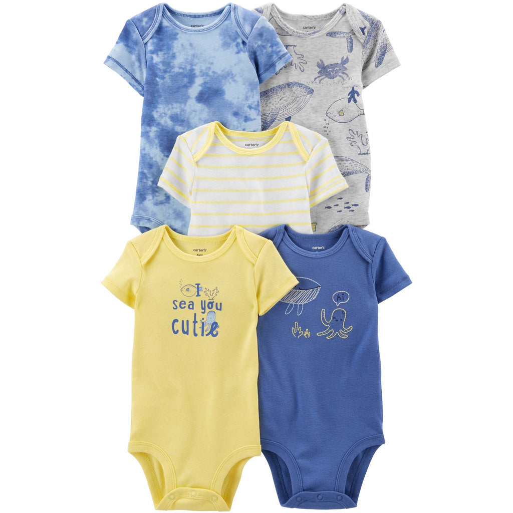 Carter's Infants Boys 5-Pack Tie-Dye Bodysuits Yellow/Blue 3M
