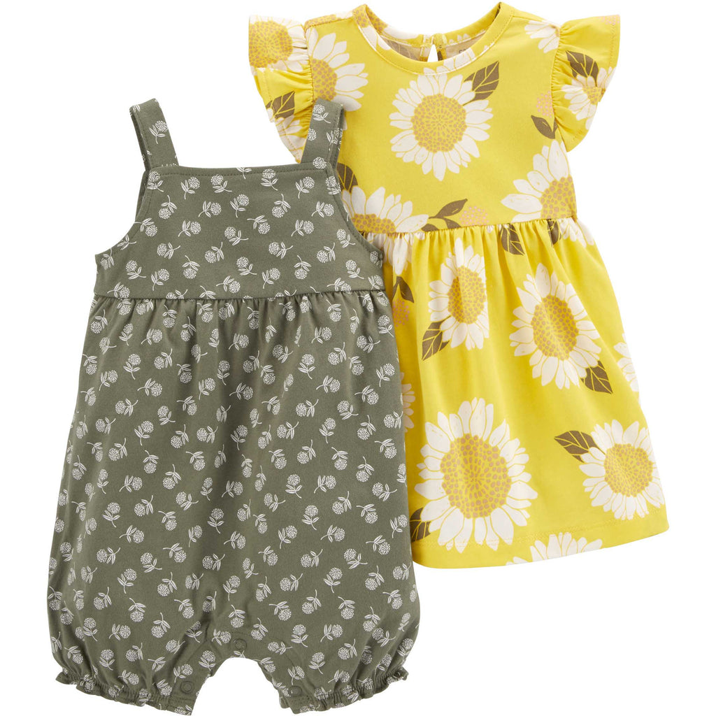 Carter's Infants Girls 2-Pack Romper & Dress Set Yellow/Olive 1N084010