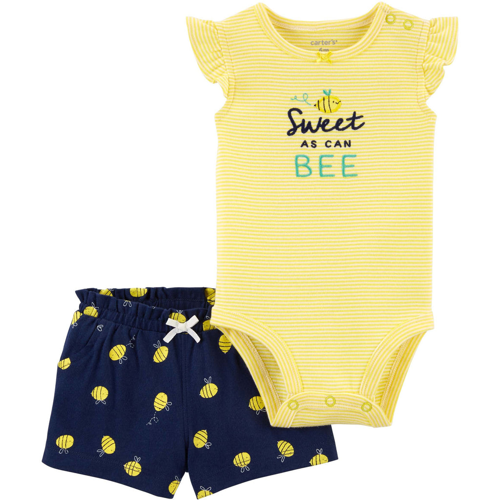 Carter's Infants Girls 2-Piece Bee Bodysuit & Short Set Yellow/Navy 1M812510