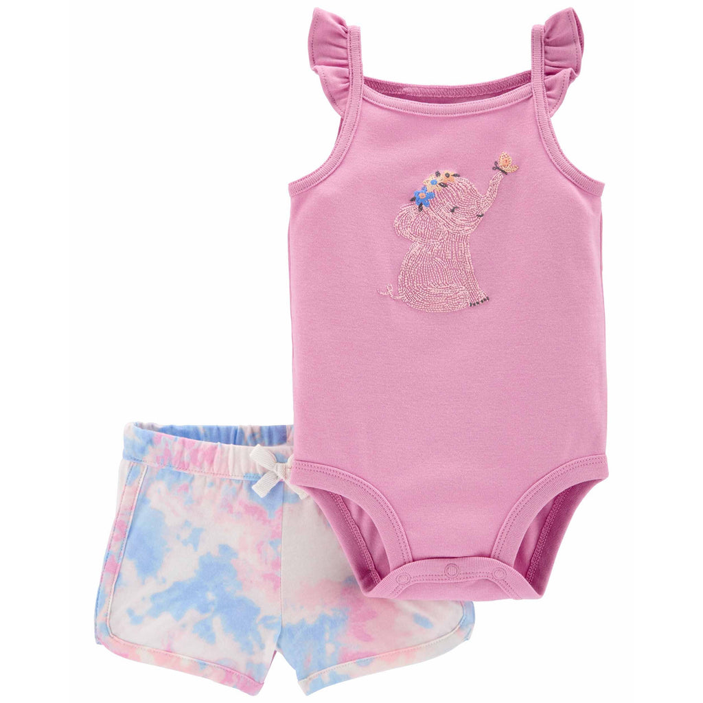 Carter's Infants Girls 2-Piece Elephant Bodysuit & Short Set Multicolor 1N056510