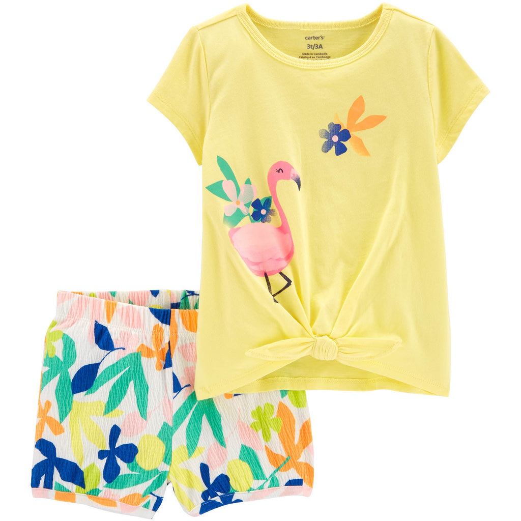 Carter's Infants Girls 2-Piece Flamingo Tee & Short Set Yellow 1N085310