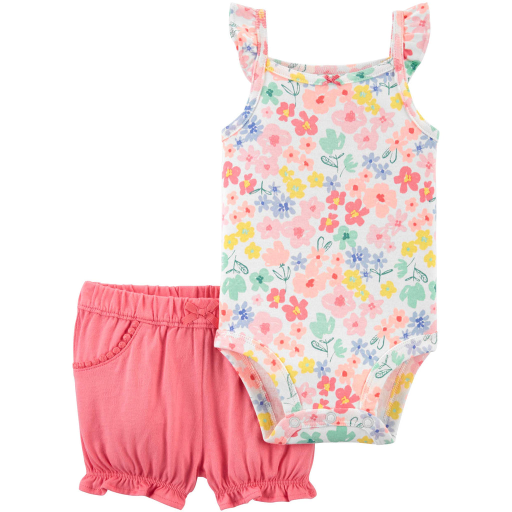 Carter's Infants Girls 2-Piece Floral Bodysuit & Bubble Short Set Multicolor 1M812410