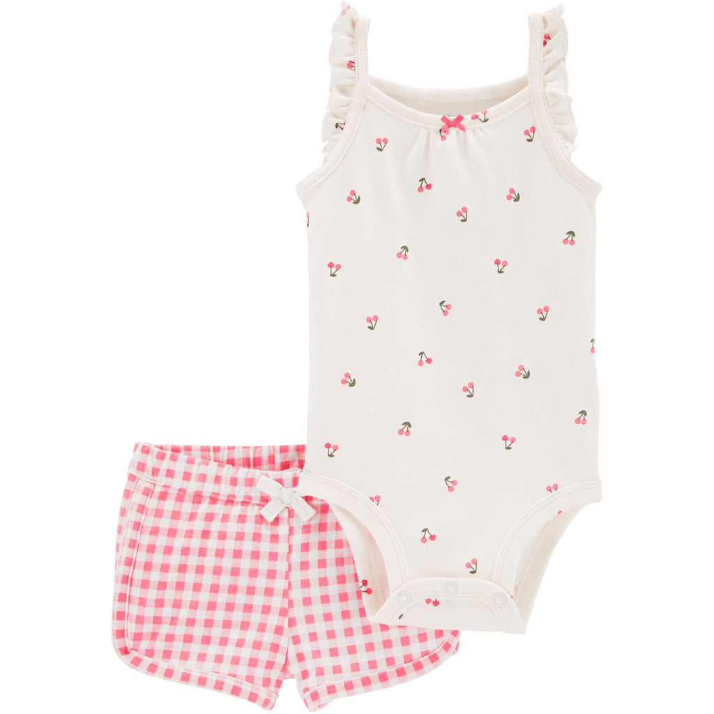 Carter's Infants Girls 2-Piece Gingham Bodysuit & Short Set Pink 1N056410