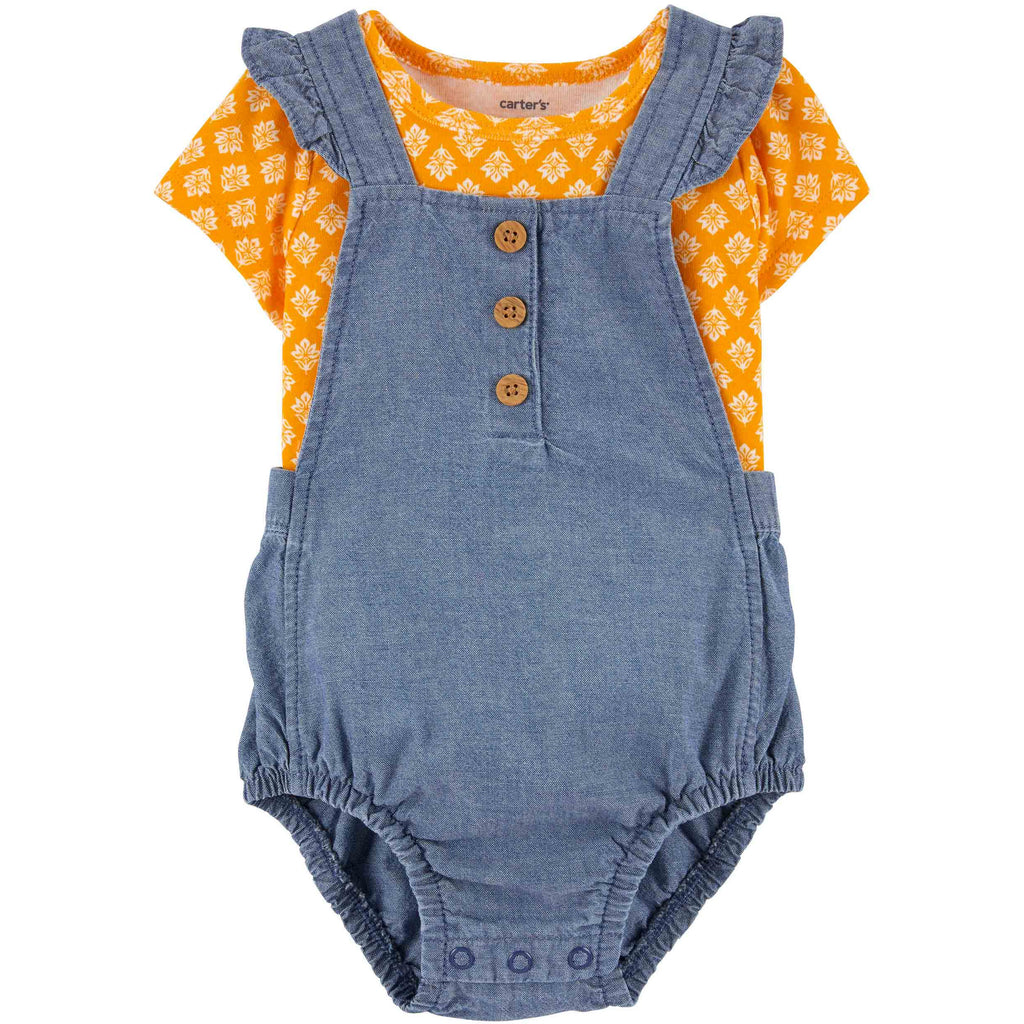 Carter's Infants Girls 2-Piece Tee & Chambray Bubble Suit Blue/Orange 1N081110